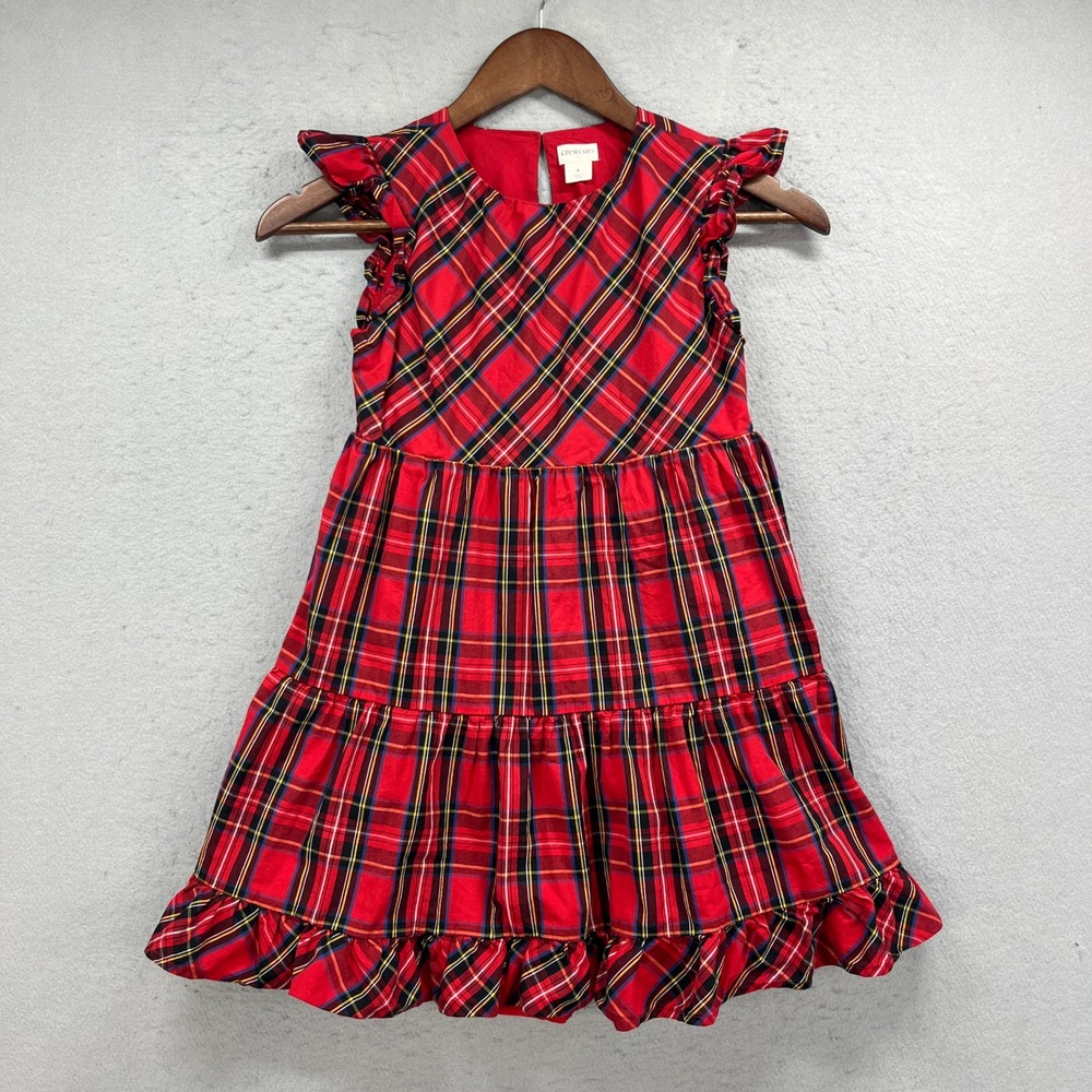 Crewcuts Plaid Ruffle Tiered Dress Girls 8 Red Tartan Holiday Christmas Preppy